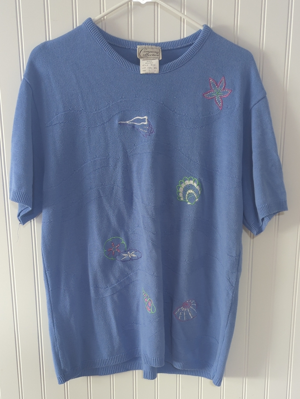 Company Collection Blue Short Sleeve Sea Embroidered Knit Top
